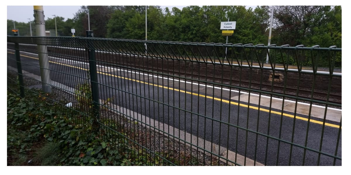 Mesh fencing installed at a train station
